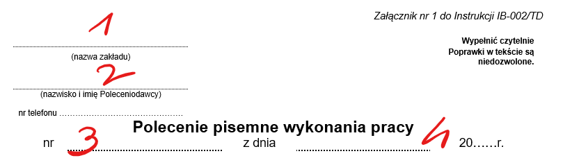 Polecenie pisemne wykonania pracy nagłówek