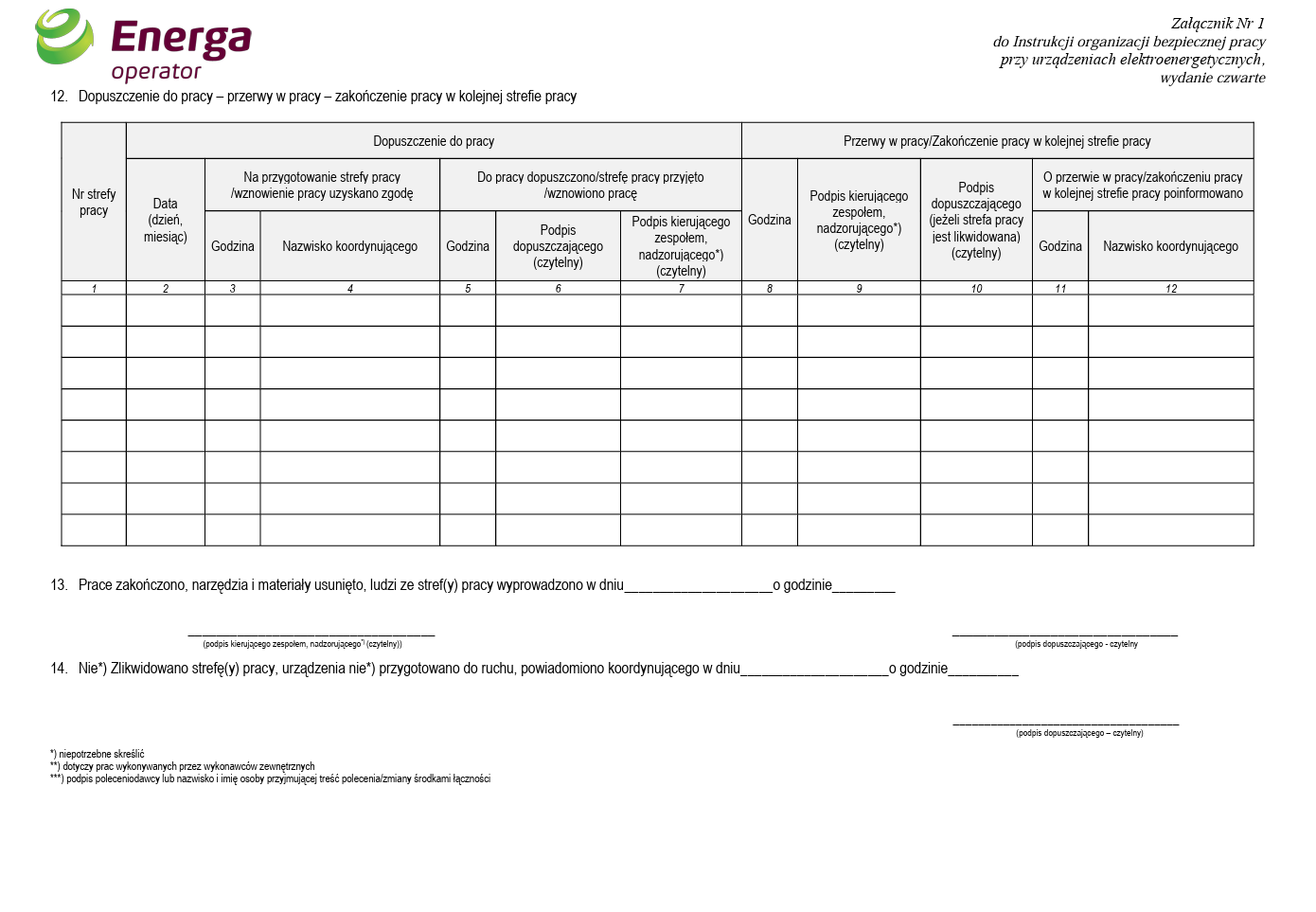 energa polecenie pisemne