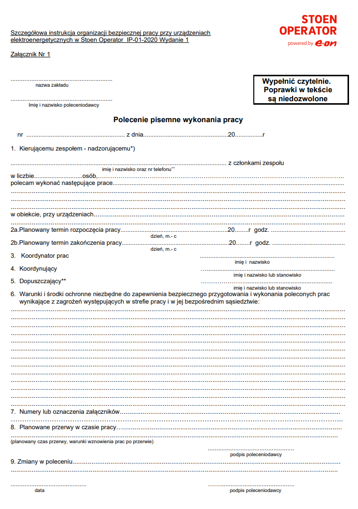 stoen polecenie pisemne